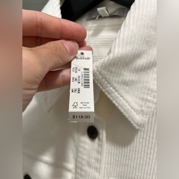 Madewell Corduroy Relaxed Shirt-Jacket in Winter White size XS oversized Shacket - Picture 9 of 11